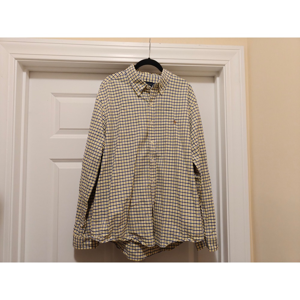 Polo Ralph Lauren XXL Mens Gingham Check Button Down Shirt Yellow Blue Cotton
